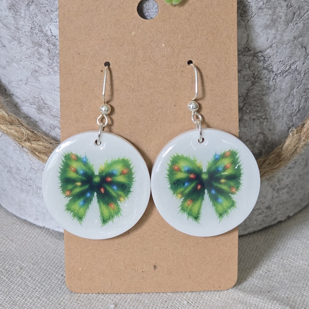 Handmade Resin 'Grinch' Inspired Green Bow Earrings